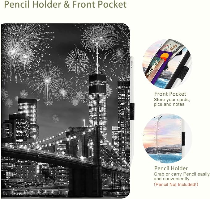 for iPad (A16) 11Th/10Th Generation Case 2025/2022, for iPad Case 11Th/10Th Generation, Fit iPad 10Th/11Th Gen Cover Pencil Holder/Hand Strap/Pocket/Adjustable Stand, Brooklyn Bridge