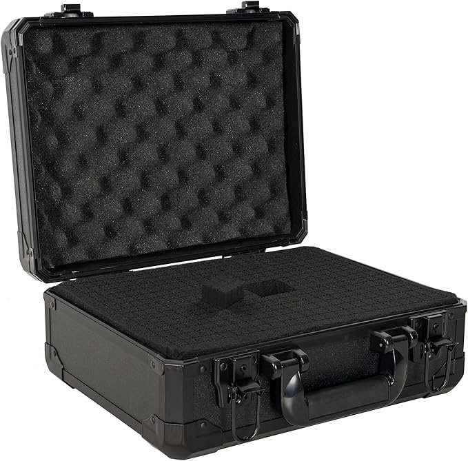 13 Inch Aluminum Carrying Case 13 X 10 X 5.5 Inch Ideal for Microphone & Camera Gear Transportation, DJ Mixer Case with Customizable Pre-Diced Foam, Black