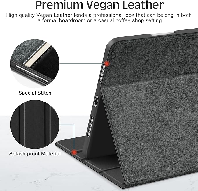 KingBlanc Case for iPad mini 7 (A17 Pro), iPad mini 7th/6th Generation (2024/2021) Vintage Vegan Leather Cover with Pencil Holder, Auto Sleep/Wake, Stand with Viewing & Drawing Angles, Black