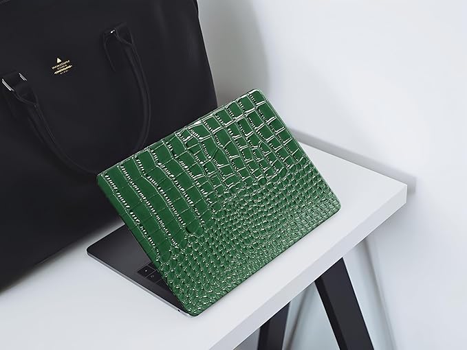 Compatible with Crocodile MacBook Air 13 inch Case 2021 2020 2019 2018 M1 A2337 A2179 A1932, Textured Elegant Luxury Aligator Skin Snakeskin PU Leather Hard Shell & Keyboard Cover, Emerald Green
