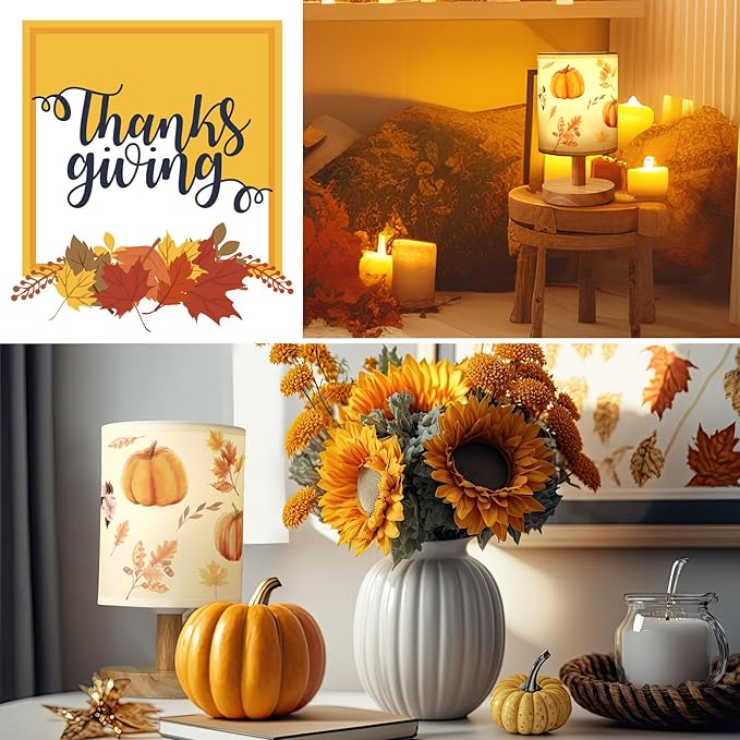 VIHOSE Fall Autumn Bedside Lamp Thanksgiving Pumpkin Table Harvest Lamp Vintage Decorations Lampshade for Table Living Room Dorm Home Office
