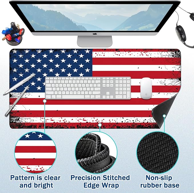 Gaming Mouse Pad - (31.5"×11.8") American Flag Large Mouse Pads for Desk - Desk Mat for Keyboard and Mouse with Non-Slip Base, Desks Pad Matfor Game/Office & Home