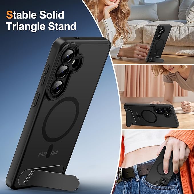 Magnetic for Samsung Galaxy S26+ Plus Case, [Compatible with MagSafe][Full Camera Protection][Built-in Invisible Kickstand] Translucent Matte Phone Case for S26 Plus 6.7" - Black