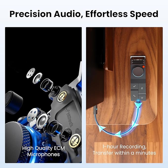 HiDock P1 AI Voice Recorder Work with Bluetooth Earbuds: BlueCatch Tech Smart Voice Recorder with Playback AI Transcriber Summarize for Lectures Meeting Notes Voice Activated Recorder 64GB(Star White)
