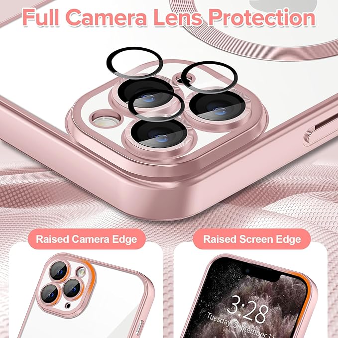 Hython Magnetic Clear for iPhone 11 Pro Case with Camera Lens Protector [Compatible with MagSafe] Luxury Plating Edge Slim Soft TPU Cover Protective Phone Case for iPhone 11 Pro 5.8", Matte Pink