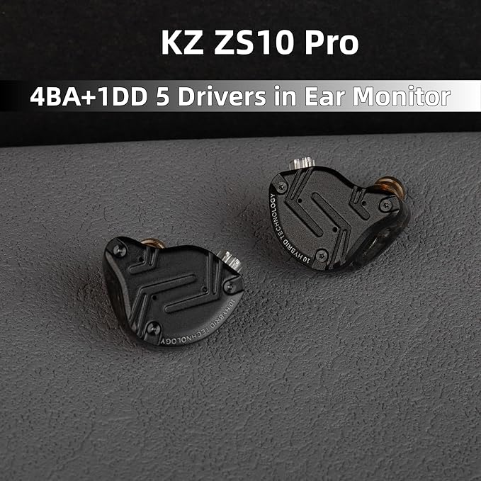 KZ ZS10 PRO in Ear Monitor Headphones, 4BA+1DD 5 Hybrid Driver Gaming Earbuds Wired Earphones, HiFi Clarity Sound Immersive Bass IEMs for Gaming Musician Singer Audiophile (Black Without Microphone)