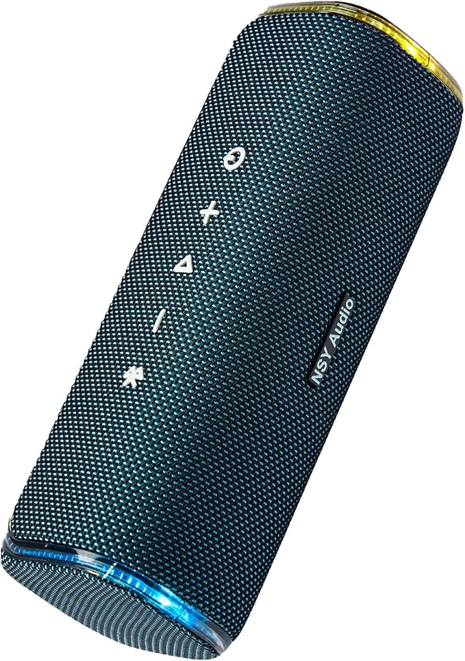 40W Bluetooth Shower Speaker, IPX7 Waterproof Floating Pool Speaker with Interactive Tap-to-Play Drum Beats, 25H Playtime, LED Lights, Built-in Mic for Hands-Free Calls in Bathroom, Blue
