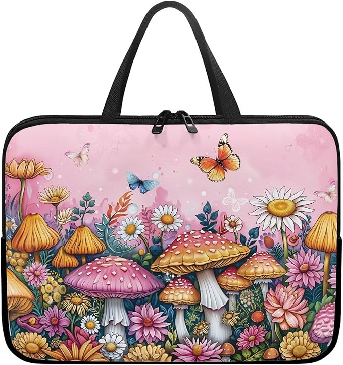 10 Inch Mushroom Butterfly Laptop Sleeve Cover Computer Bag Tablet Carrying Case with Handle, Water-Repellent Tote Bags Notebook Sleeves Handbag Messenger Briefcase Shoulder Bag