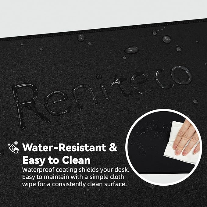 Reniteco Waterproof Large Gaming Mouse Pad with Durable Stitched Edges, Non-Slip Rubber Base, Big Computer Keyboard Mouse Mat Desk Pad for Home Office Gaming Work, 31.5"x11.8"x0.16", Black