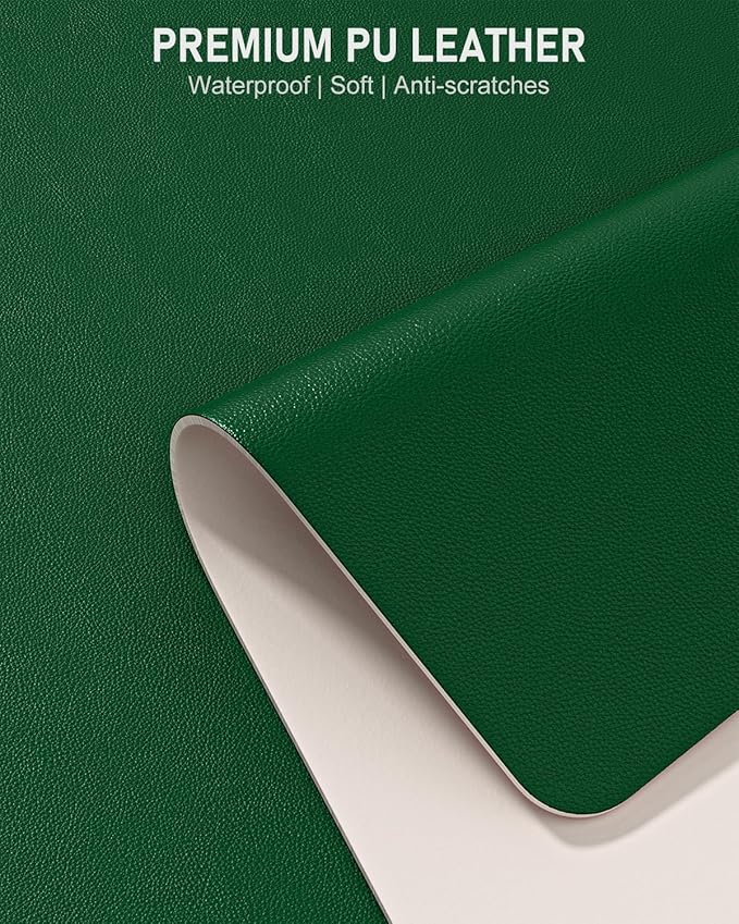 Desk Pad, 30" x 14" PU Leather Non-Slip Desk Mat Large Mouse Pad for Desktop, Waterproof Laptop Computer Writing Mat for Office, Home, Work, Gaming, Dark Green