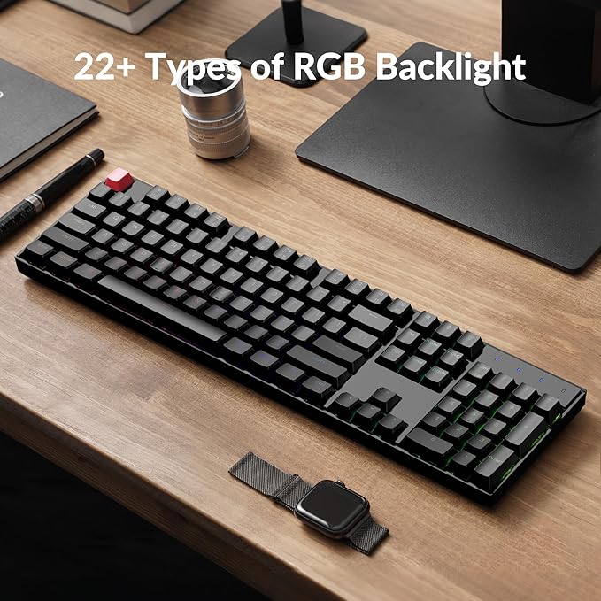 Keychron K10 Full-Size Layout QMK Wireless Mechanical Keyboard, Bluetooth/Wired Hot-Swappable Gaming Keyboard with Keychron Super Red Switch, RGB Backlight, PBT Keycaps for Mac/Windows-Version 2