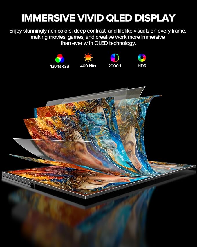 UPERFECT QLED 24" 120Hz Portable Monitor 1080P 125% sRGB 400Nits w/Stand & VESA, HDMI USB-C FHD Travel Monitor for Laptop/Gaming Devices/Phone/Mini PC, External Second Screen for Gaming & Work