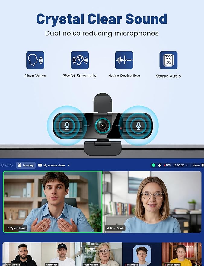 RUWBY QHD 2K Webcam with Built-in Dual Mics, Wide-Angle Lens, Privacy Cover, Tripod Stand, Autofocus Computer Camera, Plug and Play for Desktop PC or Laptop
