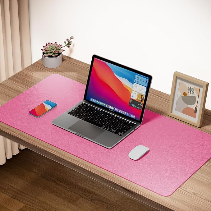 Boutilon Leather Desk Pad Protector,Non-Slip Mouse Pad,Laptop Desk Pad,Office Mouse Mat,Waterproof Leather Desk Blotter,Desk Writing Pad for Office and Home (XXL-Rose Pink,47.2"x 17")