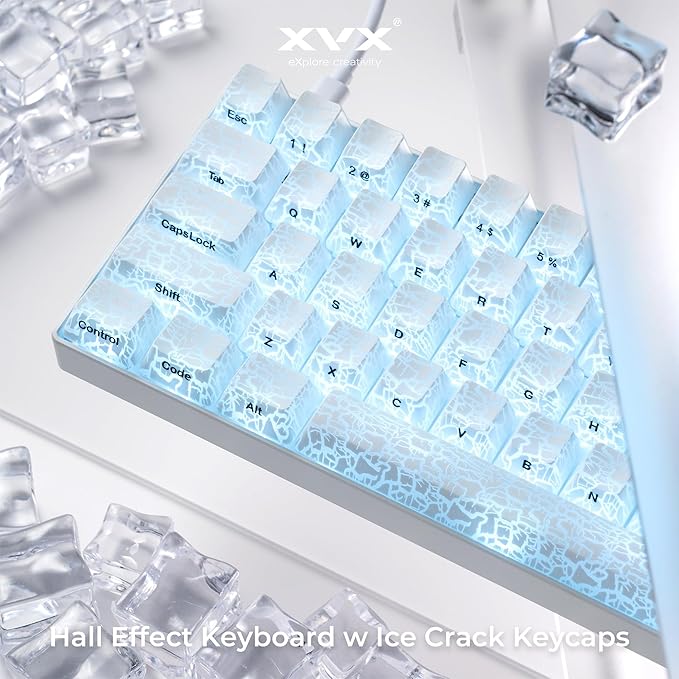 XVX HE68 60 Percent Gaming Keyboard,Hall Effect Magnetic Switches, CNC Aluminum Frame, Rapid Trigger Keyboard w Topographic IMD Keycaps, 8KHz Polling Rate, Adjustable Actuation,Hot-Swap-Ice Crack