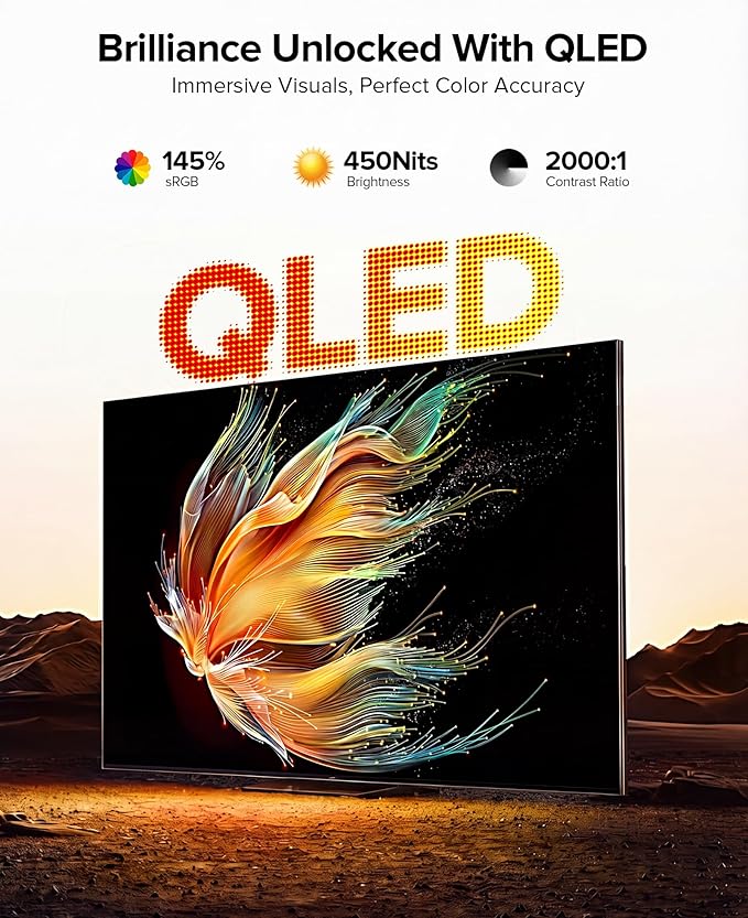 Portable Monitor 24” 144Hz 1080P, 145% sRGB QLED Gaming Monitor, 0.1MS FreeSync, 450Nits Laptop Monitor, USB-C & HDMI, VESA & Stand, Large Second Screen for Laptop, Computer, Mini PC, Game Consoles