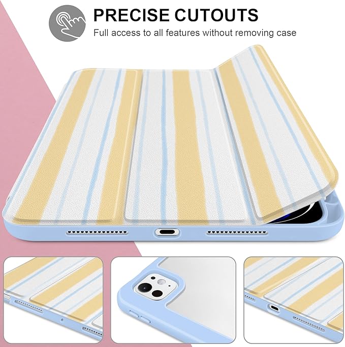 Case for iPad Pro 13 Inch (M5 2025 M4 2024) – [Built-in Pencil Holder], Shockproof & Stylish, Clear Hard Back + Soft TPU Edge, Magnetic Trifold Stand, Auto Wake/Sleep, Watercolor Stripes