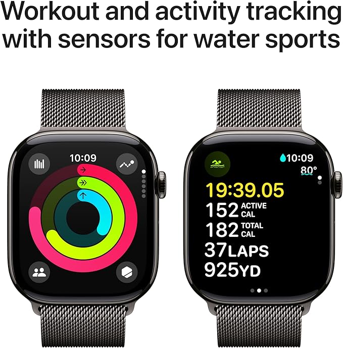 Apple Watch Series 10 [GPS + Cellular 46mm] with Slate Titanium Case with Slate Milanese Loop - M/L. Fitness Tracker, ECG App, Always-On Retina Display, Carbon Neutral with AppleCare+ (2 Years)