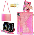 Shiny Case for iPad Pro 11" M5 M4 (2025/2024) Handbag Case, Techcircle Iridescent PU Leather Folio Envelope Pocket Stand Cover with Hand Strap+Shoulder Strap+Pencil Holder+Card Slots, Shiny Rose Pink