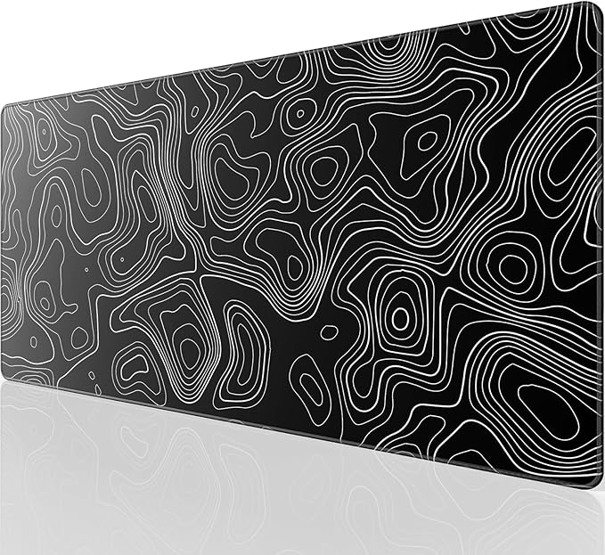 KTRIO Large Gaming Mouse Pad Desk Mat, Superior Micro-Weave Cloth, Non-Slip Rubber Base, Stitched Edges, Water-Resistant, for Gamer, Office & Home, 31.5 x 15.7 Inch，Black Topographic