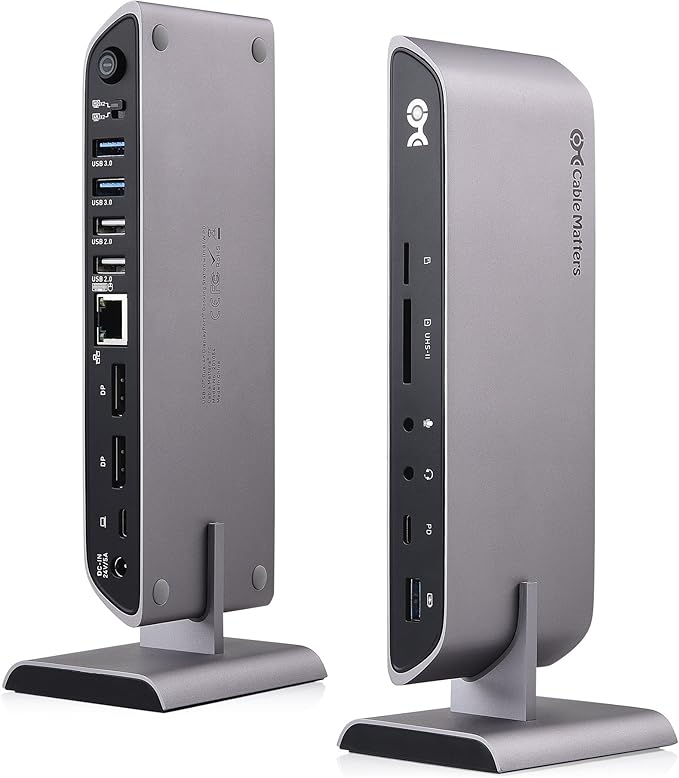 Cable Matters USB C Dock for Windows - Dual 4K DisplayPort, 80W Charging, SD Card Slot, 10Gbps USBA/USBC Port, Gigabit Ethernet - Thunderbolt 4 / USB4 Compatible USB C Docking Station