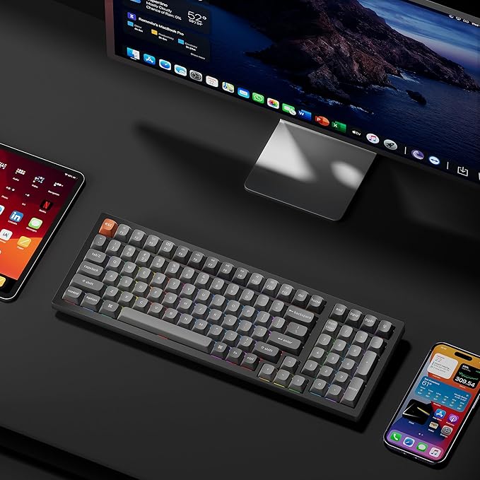Keychron K4 Max Wireless Custom Mechanical Keyboard with Number Pad, QMK Programmable 100 Keys RGB Backlight, Bluetooth/2.4 GHz/Wired PBT Keycaps Compatible with Mac Windows Linux