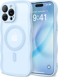 CAPRARO Cute for iPhone 13 Pro Max Case, Compatible with MagSafe, [Curly Wave Edge] [Full Camera Protection] [14 FT Drop Protection] Magnetic Phone Case for 13 Pro Max 6.7 Inch, Light Blue