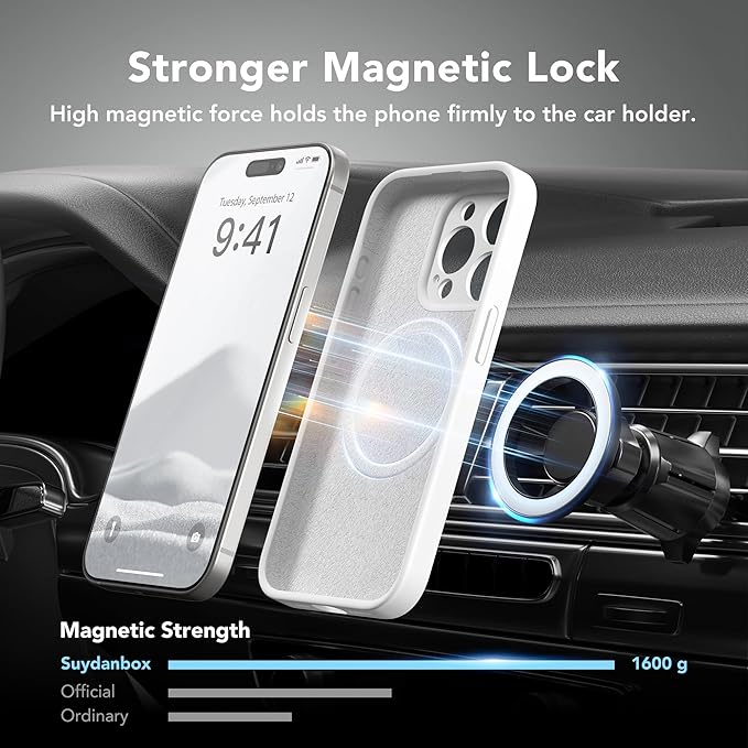 Magnetic for iPhone 15 Pro Max Case, Compatible with MagSafe, [Full Camera Protection][Screen Protector] Silicone Shockproof Protective Phone Case for iPhone 15 Pro Max 6.7", White