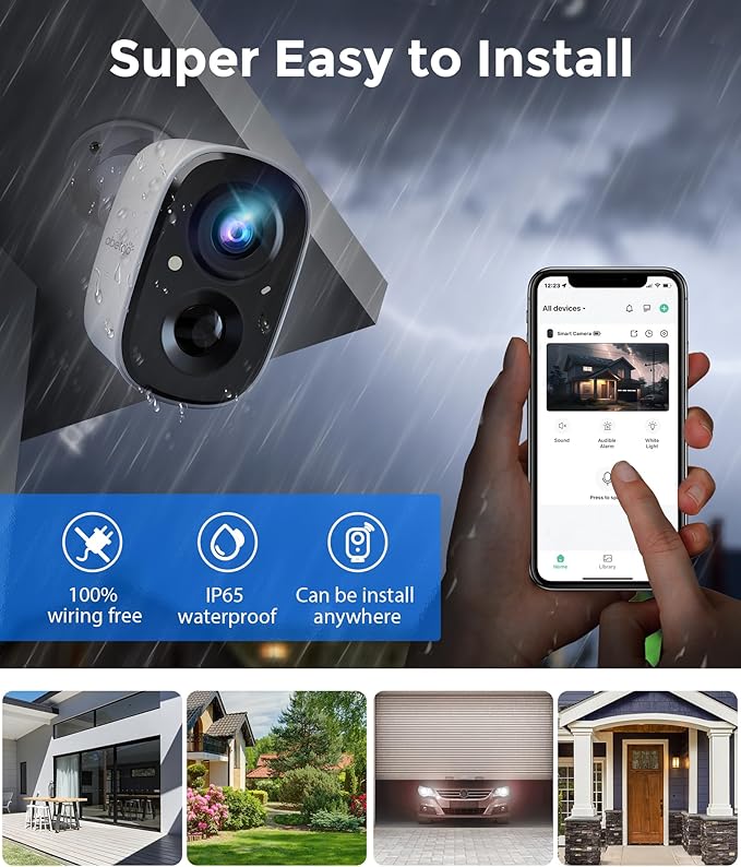 2K Wireless Security Cameras - Outdoor WiFi Security Cameras Color Night Vision, AI/PIR Detection, 2-Way Talk, Cloud/SD, Weatherproof, Battery Powered Outdoor Cameras (White2)