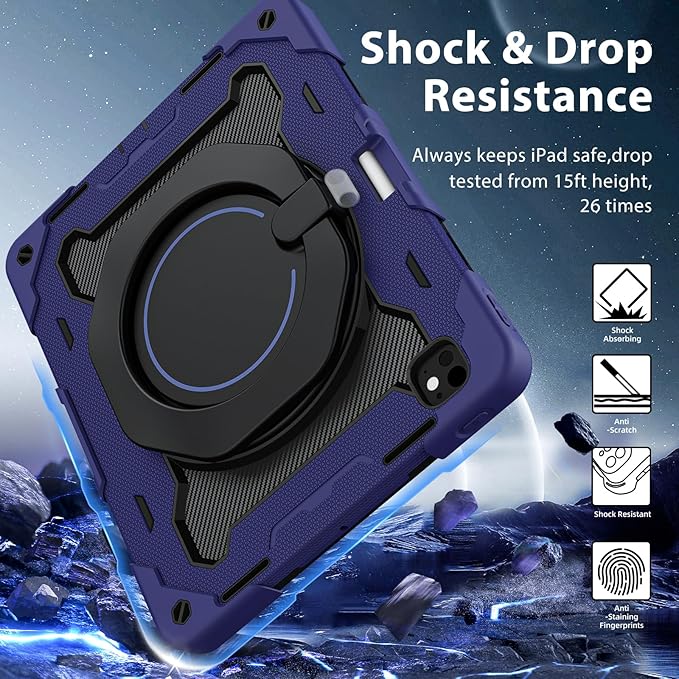 ROISKIN for iPad Pro 13 inch Case (M5 2025 / M4 2024) -with HD Screen Protector, 360 Rotating Kickstand/Handle, Shoulder Strap, Pen Holder, Heavy Duty Military Grade - Kids Friendly