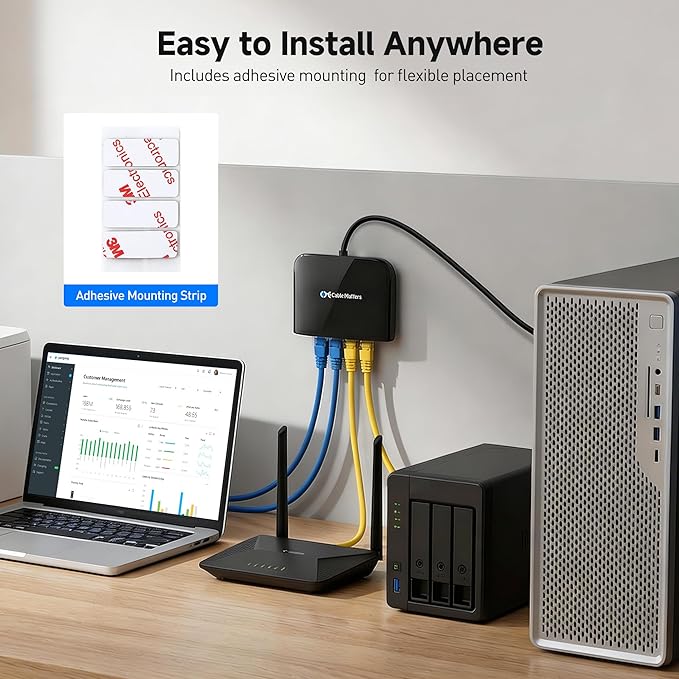 Cable Matters USB C to 4-Port Gigabit Ethernet Switch for Network Sharing on the Move, Thunderbolt Ethernet Splitter, USB C Gigabit Switch, Compatible with Thunderbolt 5/4