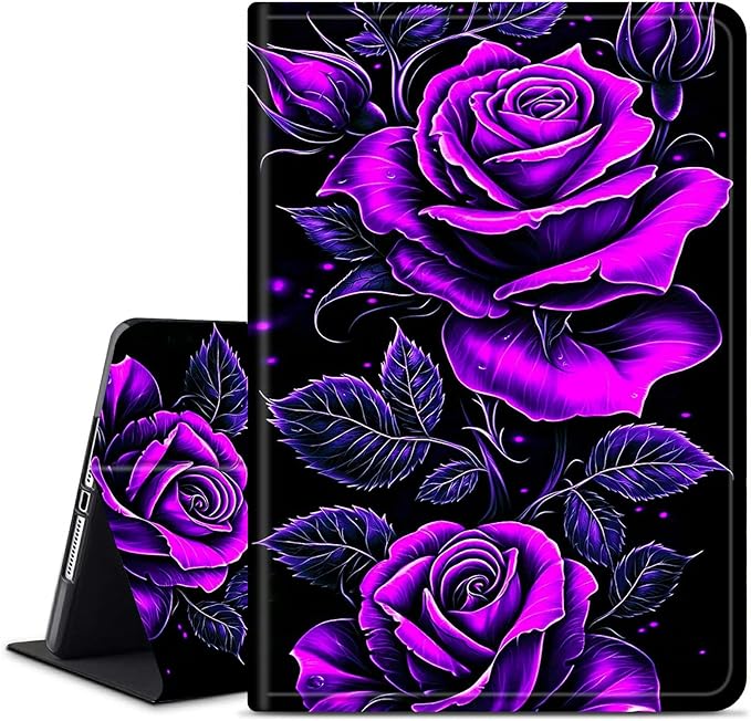 for Amazon Kindle Fire HD 8 & HD 8 Plus(12th/10th Generation, 2024/2022/2020 Release) 8" Tablet Case, Slim Kickstand Stand Leather Smart Cover with Auto Wake/Sleep, Purple Rose 01