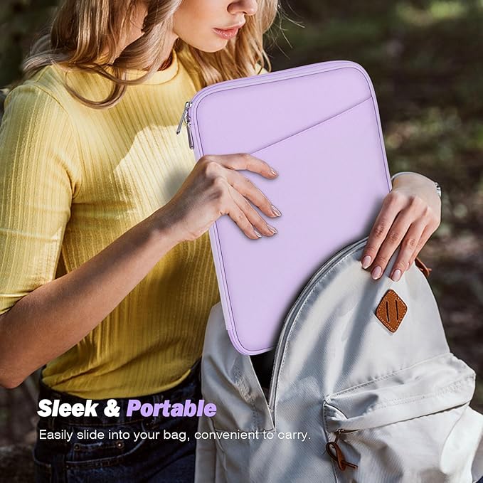 MoKo 9-11 Inch Tablet Sleeve Case, Fits New 11inch iPad Air M4/Pro M5, iPad A16 11", i-Pad 10/9/8/7th/Air 5/4th 10.9"/10.2", Tab S9/S8 11", Protective Bag Carrying Case with Pocket, Lilac