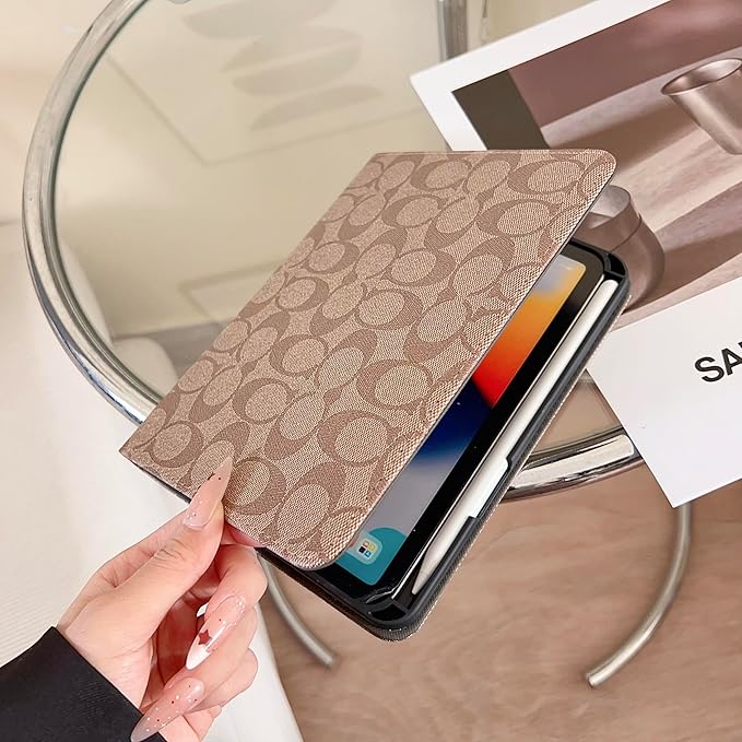 Brown Designer PU Leather Case for iPad mini 7 （A17 Pro） 2024/iPad Mini 6 2021 8.3 Inch,iPad mini 7th/6th Gen PU Cover with Slim Protective & Pencil Holder, Soft TPU Back & Auto Sleep/Wake