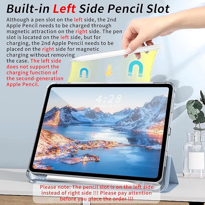 Kenke New iPad Pro 11 Inch Case 4th/3rd/2nd/1st Generation 2022/2021/2020/2018 Support 2nd Pencil Charge with Built-in Left Side Pencil Holder, Hard Frosted Back Cover & Colored Edge (Light Blue)