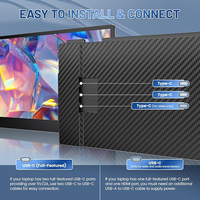 14.2" Laptop Screen Extender, FHD 1080P IPS Portable Monitor for Laptop, Triple Screen Monitor Extender Compatible with 13"-17" Laptops, HDMI/USB-A/C Plug&Play for Windows, Mac, Android
