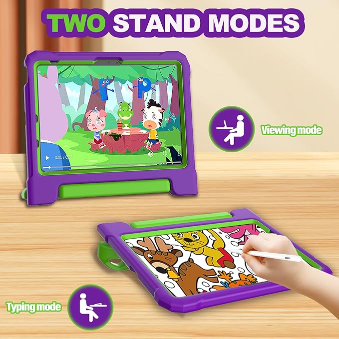 YIHE Kids Case for iPad (A16) 11th Generation 11 Inch 2025 & iPad 10th Generation 10.9 inch 2022, with Built-in Screen Protector and Handle Stand, Full Body Shockproof Protective Cover, PurpleGreen