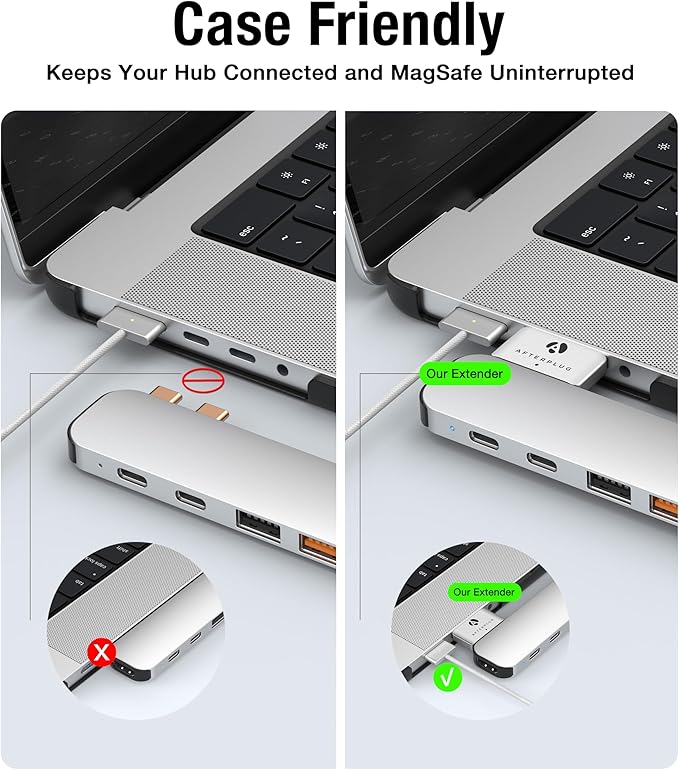 Dual USB‑C Extender for MacBook with Case, 2-Port Pass‑Through Adapter for Thunderbolt 5/4/3 & USB4 – 240W PD, 8K Video, 80Gbps Data - Sky Blue