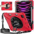 BRAECNstock Case for Apple iPad Air 13 inch (M4/M3/M2)/ iPad Pro 12.9 inch 6th/5th/4th/3rd Gen, Shockproof Protective Case with Pencil Holder, 360° Rotating Stand & Hand Strap, Shoulder Strap, Red