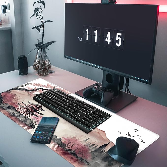 Japanese Cherry Blossom Large Gaming Mouse Pad,Mouse Pad Gaming for Desk 31.5 x 11.8 in Mouse Mat Desk Pad,Extended Keyboard Mousepad Desk Mat with Non-Slip Base and Stitched Edge for Gaming Office