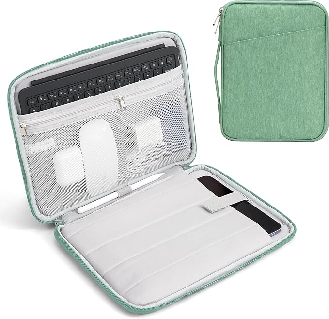 TiMOVO 9-11" Tablet Sleeve Bag for iPad 11-inch A16 2025, iPad 10.9"/10.2"| Air 11 Inch/5th/4th Gen. 10.9", Galaxy Tab A9+/A11Plus 11", Protective Bag with Pockets, Bodhi Green