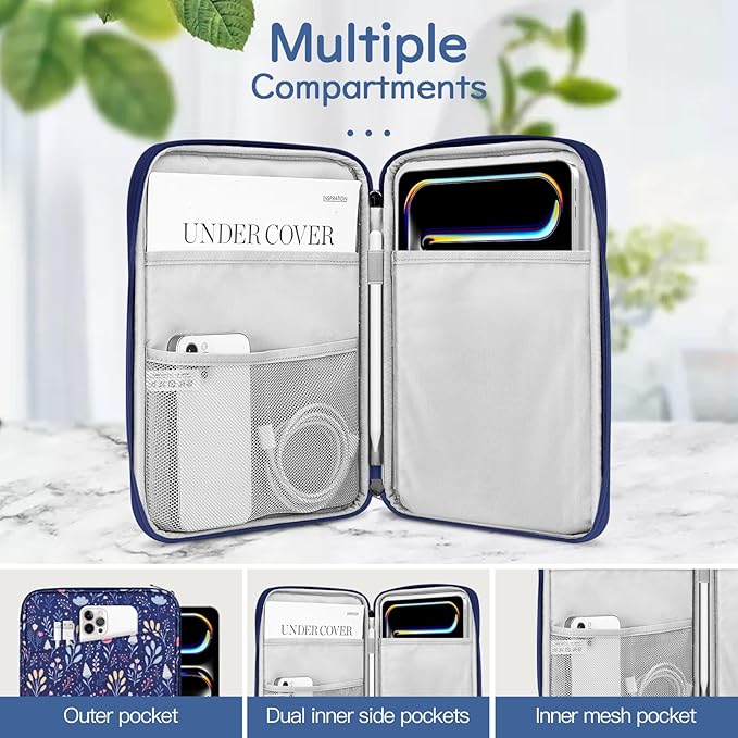 Dadanism 13 Inch Tablet Sleeve Bag Carrying Case for iPad Pro 13" M5/M4 2025/2024, iPad Air 13" M4/M3 2026/2025, iPad Pro 12.9", Galaxy Tab S10+/S9 FE+/S9+ 12.4", Remarkable Paper Pro 11.8",Night Blue