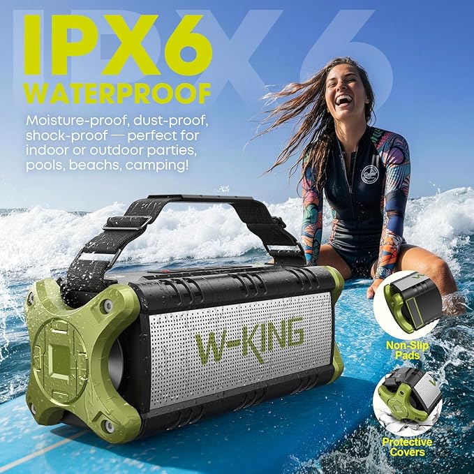 Portable Speakers Bluetooth Wireless, 90W Max Loud Outdoor Speaker with 50W Deep Bass, Boombox Sound, IPX6 Waterproof, 40H, EQ, Dual Pairing, Subwoofer *2, TF, Large Speaker for Beach/Garage/Jobsite