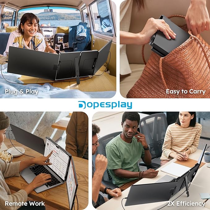 Dopesplay 15.6" Screen Extender for Laptop, FHD 1080P IPS Portable Monitor for Laptops, Triple Dual Laptop Extended Monitor Compatible with Windows, Mac, Android, Chrome 13-17 Inch Laptops