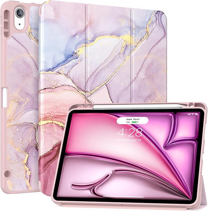 Soke Case for New iPad Air 11 Inch (M4/M3/M2, 2026-2024), iPad Air 5th/4th Generation 10.9 Inch (2020-2022) with Pencil Holder, Soft TPU Back Cover & Auto Sleep/Wake, Dreamy Marble