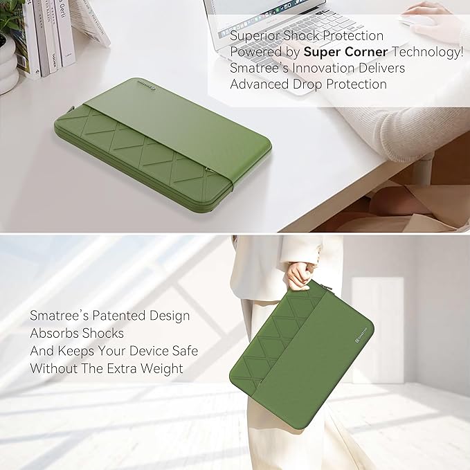 Smatree Laptop Sleeve for 14 inch ASUS Vivobook S 14 Flip OLED TP3402ZA/TN3402, for 14 inch ASUS Vivobook Pro 14 OLED M6400, Case with Accessory Pocket, YKK Zipper, Green (E461G)