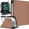 Uppuppy for iPad Pro M4/M5 Case 11 inch - 360 Degree Rotating Stand Folio Smart Cover with Pencil Holder for Women Girls, Brown Polka for iPad Pro 11 inch Case 2024 M4/2025 M5