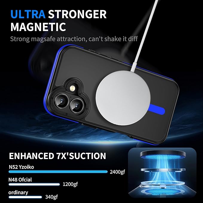 Strong Magnetic Case for iPhone 16 [5X Military-Grade Protection] Compatible with fit MagSafe Shockproof Slim Thin Cover 6.1 inch 16 Phone case, Blue Bumper