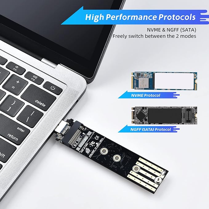 ELUTENG M.2 to USB Adapter Dual Protocol M.2 NVME SATA Hard Drive USB3.1 Gen2 10Gbps USB to NVME PCI-E SSD Reader M Key & B+M Key Max 4TB Support UASP for 2280 2260 2242 2230 SSD Enclosure