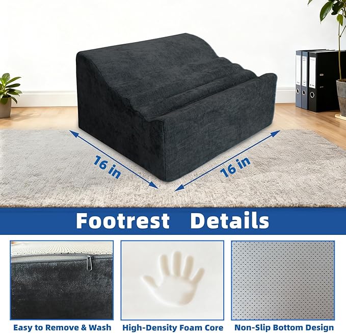 Foot Rest Under Desk, Comfortable Office Footrest, Ergonomic Foot Stool for Long Sitting with Curved Design Relieves Leg Pressure (Dark Gray)